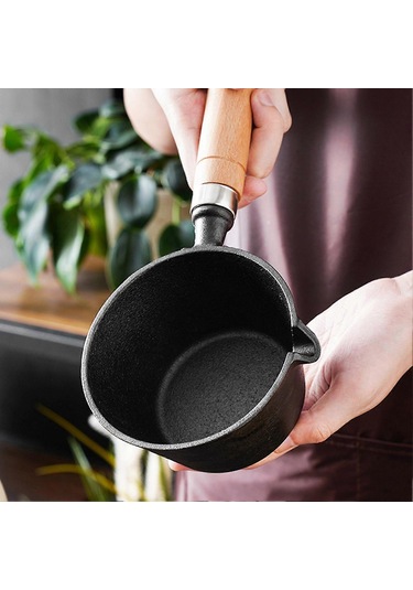 Mini Tereyağı Eritme Tencere Yuvarlak Sağlam Dökme Demir Damlatmayan Ağız Ahşap Saplı Omlet Kızartma Tavası Ev Mutfak Yemek Pişirme İçin Diğer