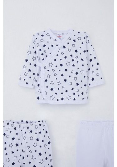 Breeze Erkek Bebek Hastane Çıkışı 3 Lü Yıldız Desenli 0-4 Ay, Beyaz Beyaz