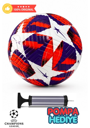 Futbol Topu Şampiyonlar Ligi Premium Renkli Pompa Hediyeli Çok Renkli