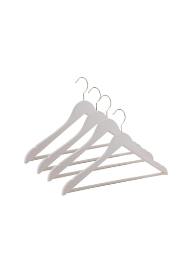 Nyn Ahşap Askı Şık Barlı Elbise Pantolon Askısı Beyaz Renk 4 Adet