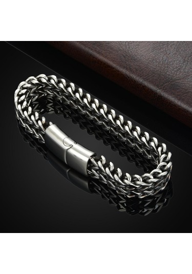 Siyah Titanyum Çelik Yılan Zincir Manyetik Toka Erkek Takı Bilezik Bileklik Moda Takı 23cm