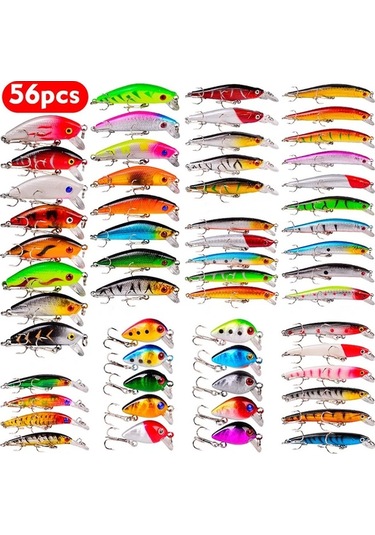 Fochsia 56 Adet Yem Seti Karışık Crankbait Swimbait Minnow Yapay Balıkçılık Yemi