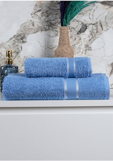 %100 Pamuk 2 Parça Kadın/erkek Banyo Duş Hamam Havlu Seti 90x150 Cm Mavi