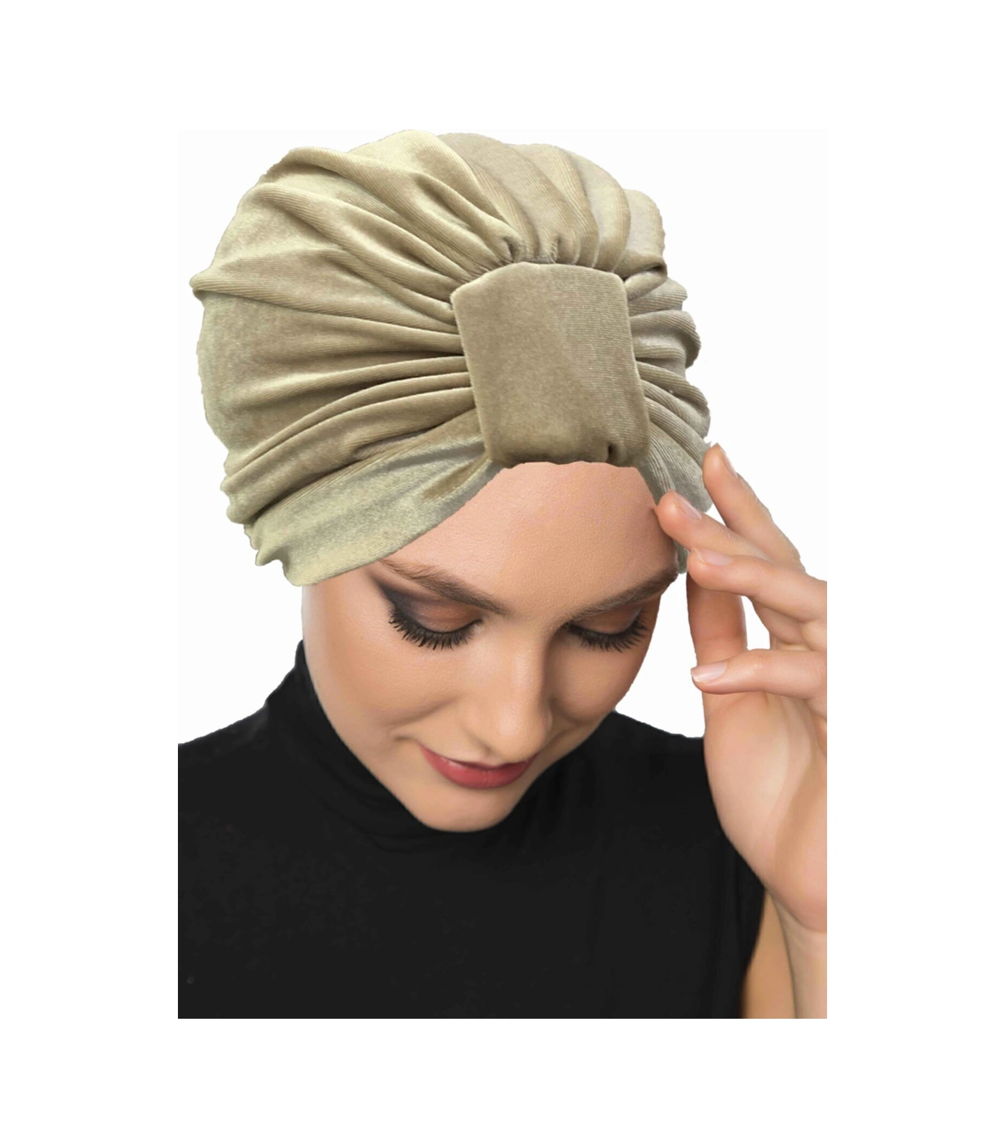 Kadife Kardelen Astarlı Bej Hazır Türban Tesettür Bone Bej