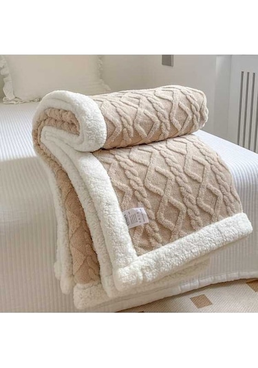 Flybuy Yumuşak Yeni Tek Renk Kuzu Kişilik Kalınlaştırılmış Kadife Hqgoodstore Haki Haki Ev Düz Çift Battaniye Basit 200cm 150 Ck Haki