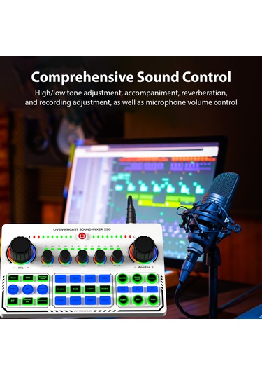 Hfambition X50 Beyaz Canlı Yayın Ses Kartı - Telefon Bilgisayar Uyumlu Otg Dijital Kayıpsız Transmit - Canlı Şarkı İçin 10.1"