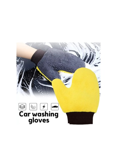 Yifomall Çift Taraflı Süper Emici Araç Temizleme Eldiveni - 23x20cm Sarı Coral Fleece