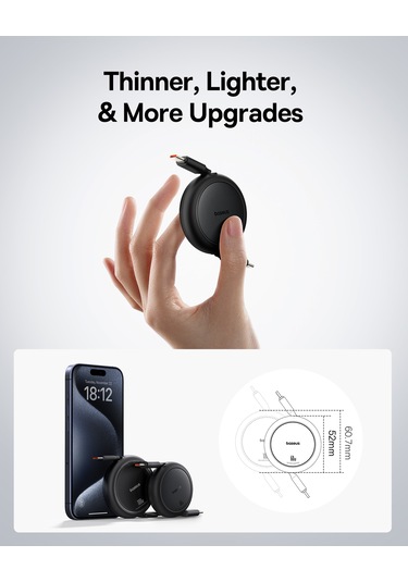 Baseus Free2pull Mini Makaralı Usb-c To Usb-c 100w Hızlı Şarj Ve Data Kablosu, Siyah 100 Cm