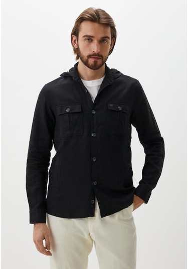Siyah Kapüşonlu Erkek Gömlek Slim Fit Ncs Jeans 7298 Siyah