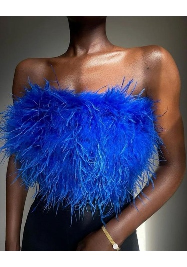 Yaz Modası Kabarık Çok Renkli Kolsuz Tüylü Kılıf Üst Mavi