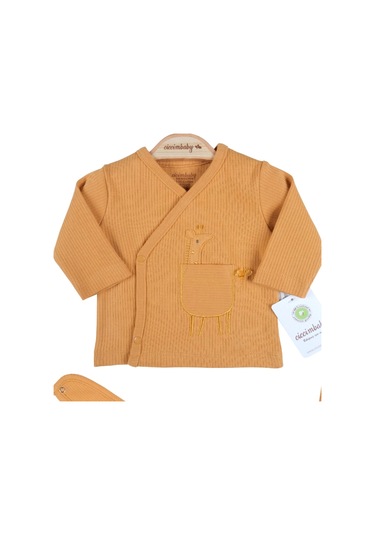 3 Ay Zürafa Nakışlı Çizgili 5'li Hastane Çıkış Seti Hardal