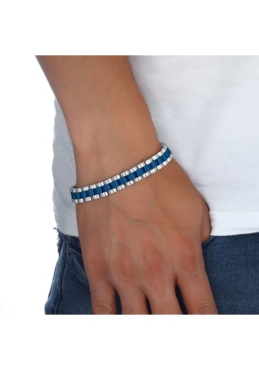 Full Çelik Bileklik 87792 Gümüş - Lacivert