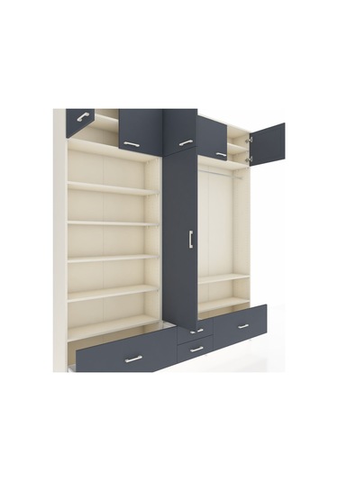 Arges Dolap 18 Raflı 4 Çekmeceli Tek Askılı 220x30x243 Aytaşı-antrasit/antrasit Antrasıt/antrasıt