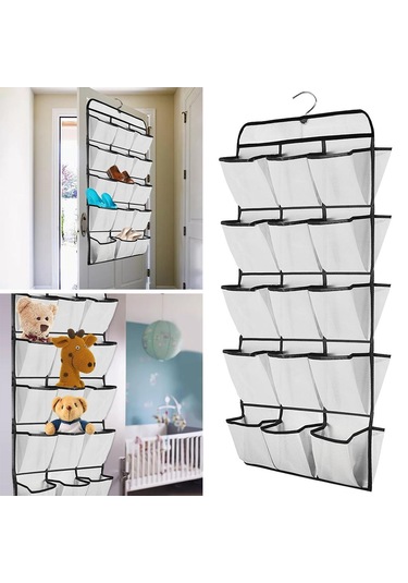 Suntek 30 Büyük Cepli Çift Taraflı Asılı Ayakkabı Rafı Beyaz