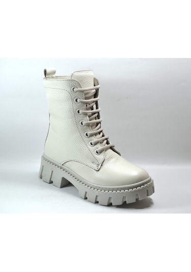 Onlo Ayakkabı R.301 Deri Bej Kürklü Fermuarlı Kız Çocuk Bot Bej