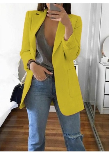 Kadın Moda Ceket Orta-uzun Kollu Tek Göğüslü Günlük Sıcak Ceket Sarı