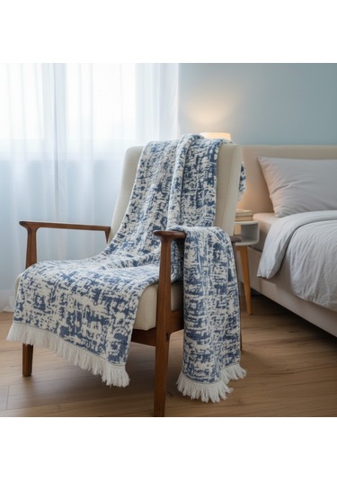 Cyl Çift Kişilik Şönil Battaniye İndigo Mavi