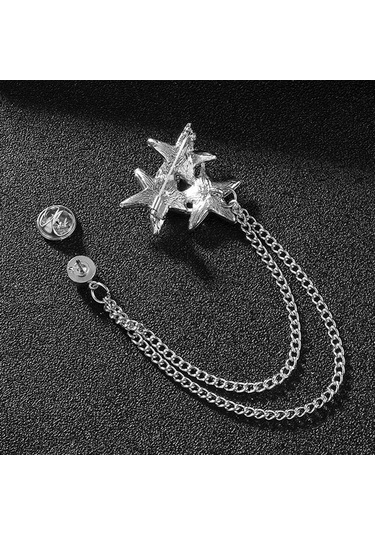 Homyl Parlak Taklidi Beş Köşeli Yıldız Broş Pin Rozeti Şık Erkek Gümüş