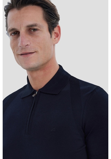 Sabri Özel Erkek Siyah Normal Kesim Regular Fit Viskon Dokulu Triko Polo Yaka Tişört