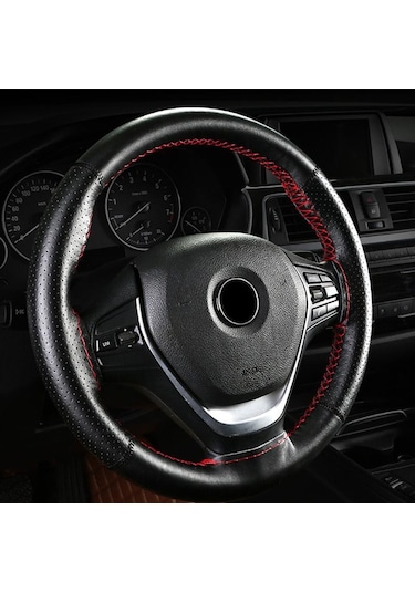 Siyah Seametal Hakiki Deri Araba Direksiyon Kılıfı Dıy Örgü Kılıfı Ve İğneler Konu 38 Cm Çapı Için Fit