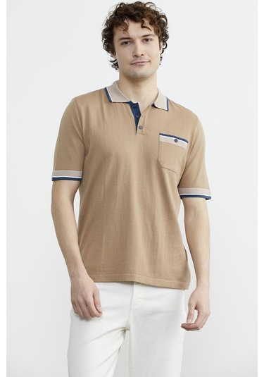 Renk Kombinli Cepli Koton Triko Tişört - Kamel Çok Renkli