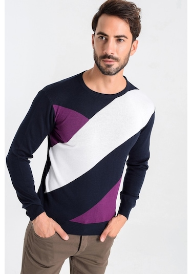 Heyss Bisiklet Yaka Desenli Lacivert Erkek Triko Kazak (380822121) Lacivert