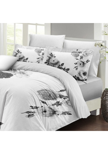 Monohome Black White Flower Çift Kişilik Nevresim Takımı 3D Pamuk