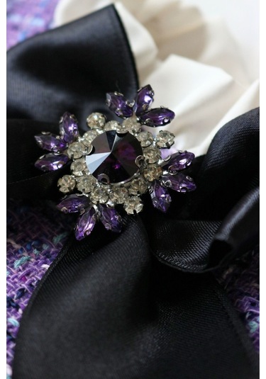 Kız Çocuk Lila Mor Vanessa Broş Detaylı Tüvit Uzun Kollu Yılbaşı Elbisesi