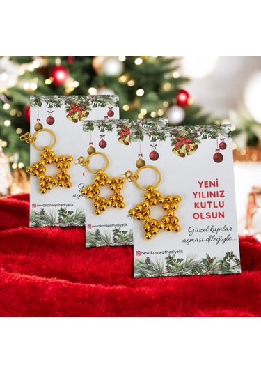 Yılbaşı Hediyesi 5 Adet Gold Renk Anahtarlık -ağaç Süsü