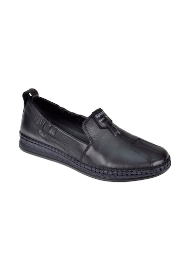 Pullman Hakiki Deri Yumuşak Kadın Babet Voy-9469 Siyah-siyah Siyah