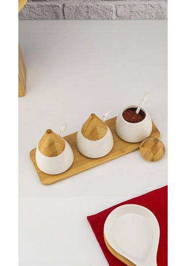 Bambum Zenith 3'lü Baharat Seti Kaşıklı B5844 Beyaz