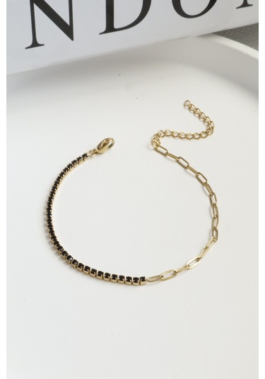 Kadın Çelik Bileklik İnce Suyolu Elips Mix Zincir Bileklik Siyah