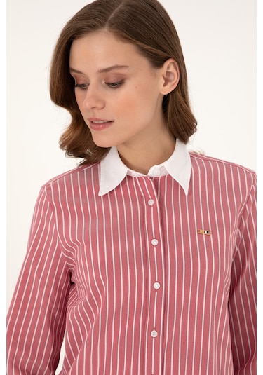 U.S. Polo Assn. Kadın Vişne Çizgili Uzun Kollu Tunik Gömlek 50297107-VR223