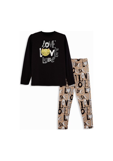 Denokids Love Kız Çocuk T-shirt Tayt Takım Renkli