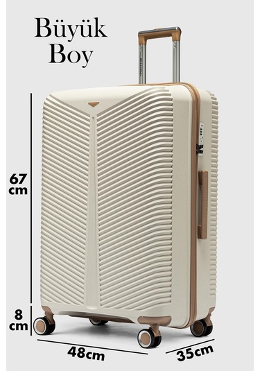 My-pp Bilbao Tekerlekli Kırılmaz Valiz 3'lü Set Bavul Kemik Şampanya-48