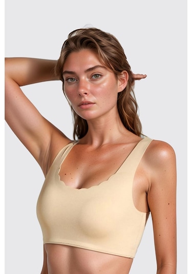 Ten Dikişsiz Lazer Kesim Sütyen Pedli Kadın Hayalet Sütyen Dalga Detaylı Ten