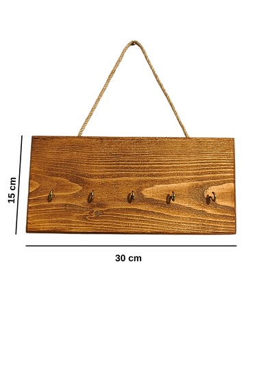 Ahşap Duvar Askılığı Halatlı Rustik Dekoratif Anahtar Askılığı 5 Kancalı / 3 Renk Brothers Craft Kestane