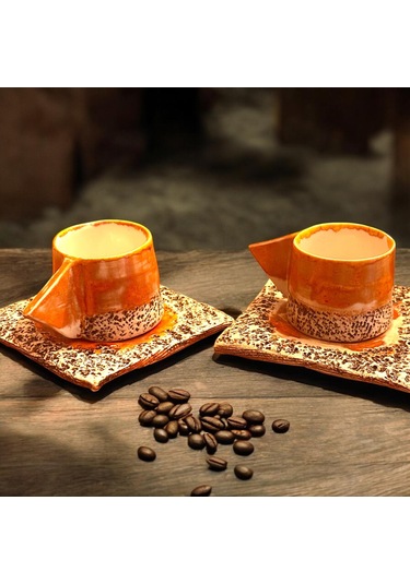 6'lı Solora El Yapımı Stoneware Fincan Turuncu