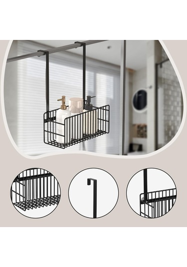 Homyl Kapı Üstü Duş Sepeti Modern Askılı Düzenleyici Yurt Siyah
