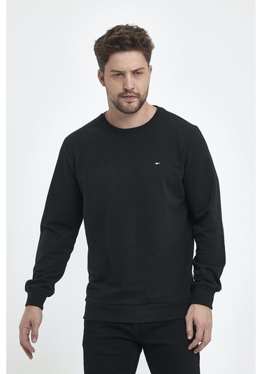 MMetalic Erkek Siyah Bisiklet Yaka Nakış Detaylı Regular Fit Sweatshirt 001