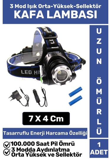 Profesyonel Kamp Avcı Balıkçı Deprem Güçlü Işık 3 Mod Yüksek Mesafeli Zoomlu Güçlü Kafa Lambası Çok Renkli