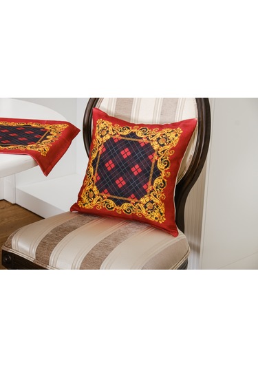 Finezza Belize Baskılı Kumaş Kırmızıya Siyah Kırlent Kılıfı 45x45 cm - 1438