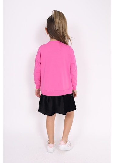 Toontoy Kız Çocuk Göğsü Yazı Baskılı Elbise Fuşya