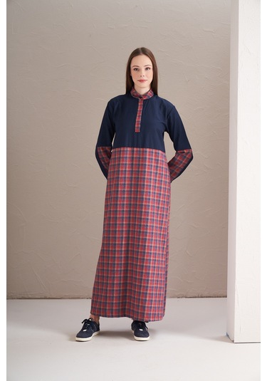 Blok Elbise Kırmızı Laci Kırmızı Lacivert Kırmızı - Lacivert