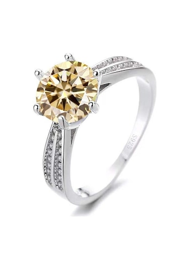 Sarı Bagueringen 2.0ct Yuvarlak 18k Beyaz Altın Kaplama 100% 925 Gümüş Mozanit Yüzük Pırlanta Testi Geçti Takı Kadın Kız Hediye