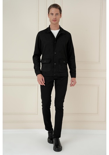 Comfort Fit Mono Yaka Kapaklı Cep Casual Siyah Ceket C 699 Siyah