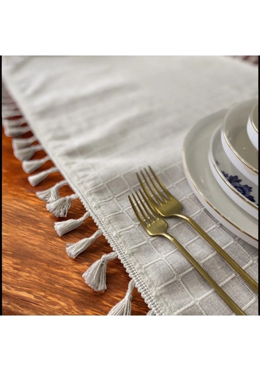 Natural, %100 Organik Pamuklu, Kenar Püsküllü, Naturel Keten Runn Diğer