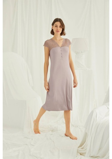 Monamise Kadın Vizon Kısa Kollu Gecelik 18436 Vizon