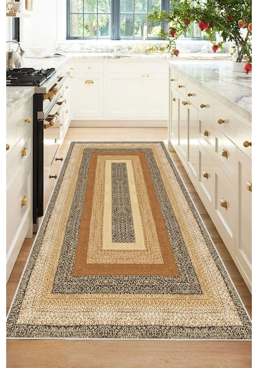 Decomia Home Dijital Kaymaz Yıkanabilir Hasır Jüt Görünümlü Mutfak Halısı Salon Halısı Balkon Halısı Yolluk DC-5065
