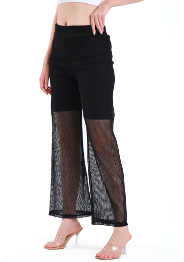 Astarlı Kare File Pantolon Siyah